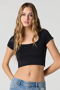 Seamless Square Neck Cropped Short Sleeve Top
