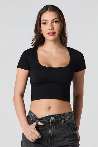Seamless Ribbed Cropped Short Sleeve Top
