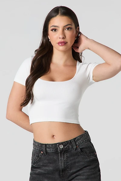 Seamless Ribbed Cropped Short Sleeve Top