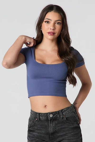 Seamless Ribbed Cropped Short Sleeve Top