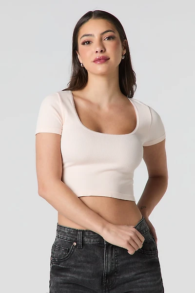 Seamless Ribbed Cropped Short Sleeve Top