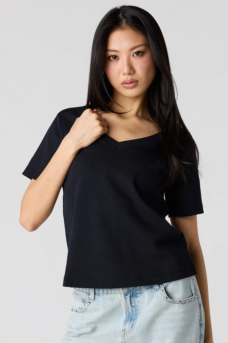 Luxe Heavy Cotton Boxy V-Neck T-Shirt