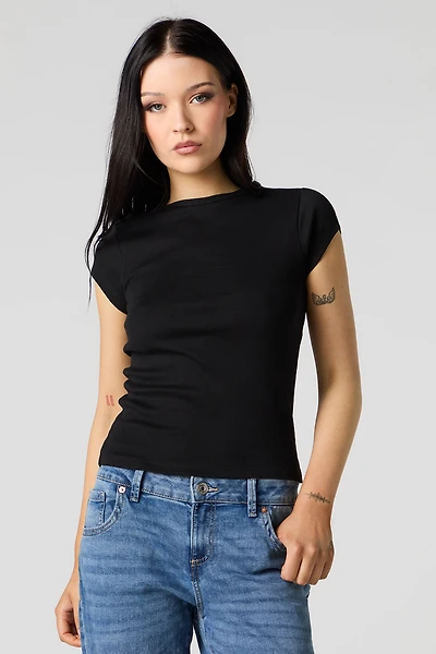 Ribbed High Neck T-Shirt