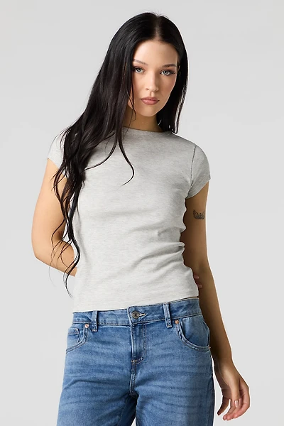 Ribbed High Neck T-Shirt