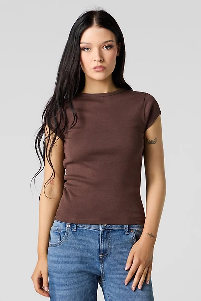 Ribbed High Neck T-Shirt