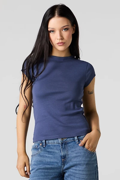 Ribbed High Neck T-Shirt