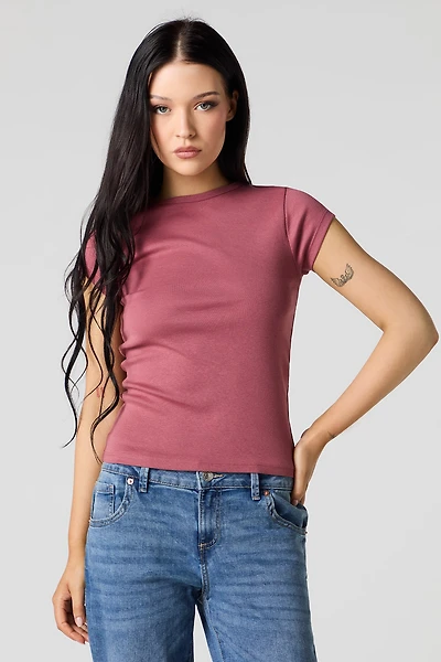 Ribbed High Neck T-Shirt