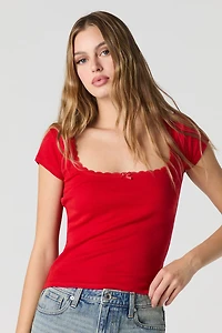 Lace Trim Square Neck T-Shirt