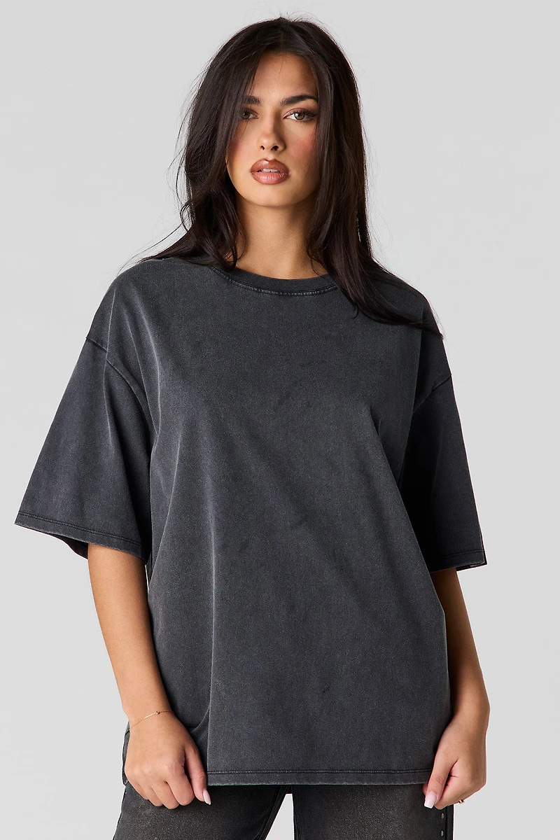 T-shirt de coupe garçonne en coton lourd luxe délavé