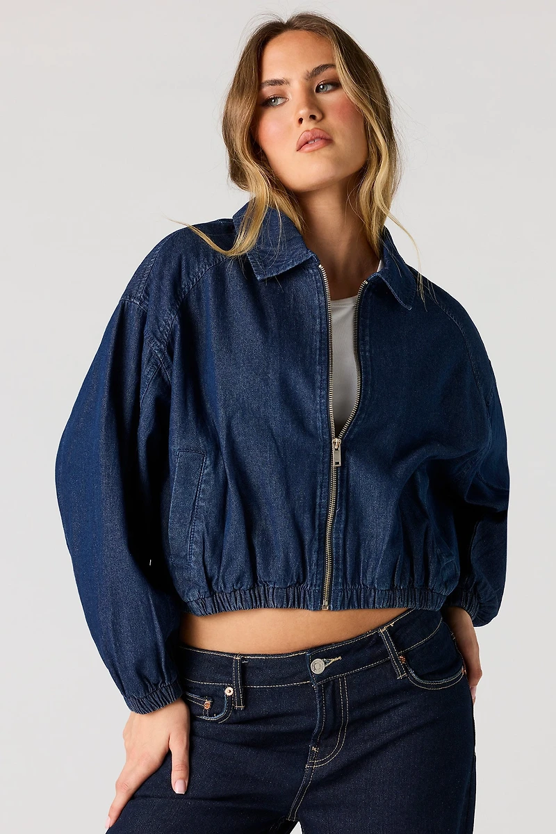Blouson aviateur en denim avec fermeture à glissière
