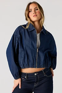 Blouson aviateur en denim avec fermeture à glissière