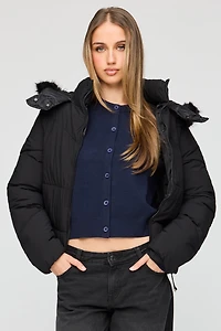 Faux Fur Trim Puffer Jacket