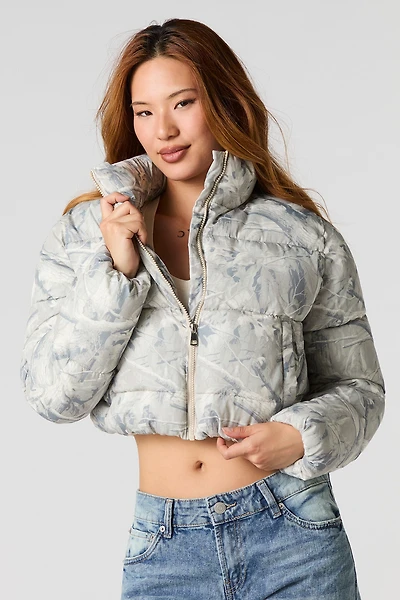 Blouson bouffant court avec motif camouflage