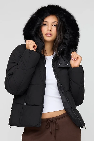 Faux Fur Hooded Puffer Jacket