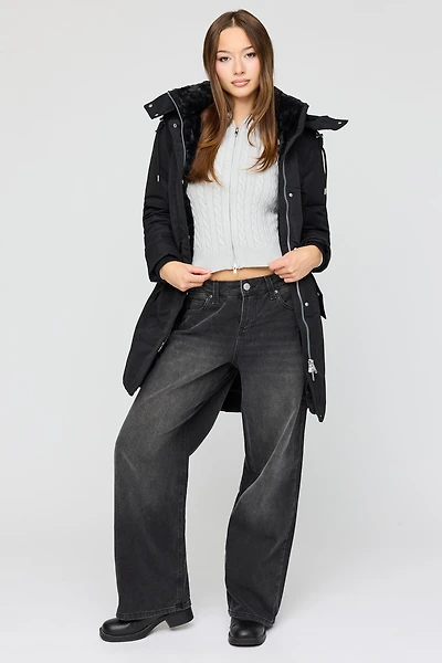 Faux Fur Lined Midi Parka