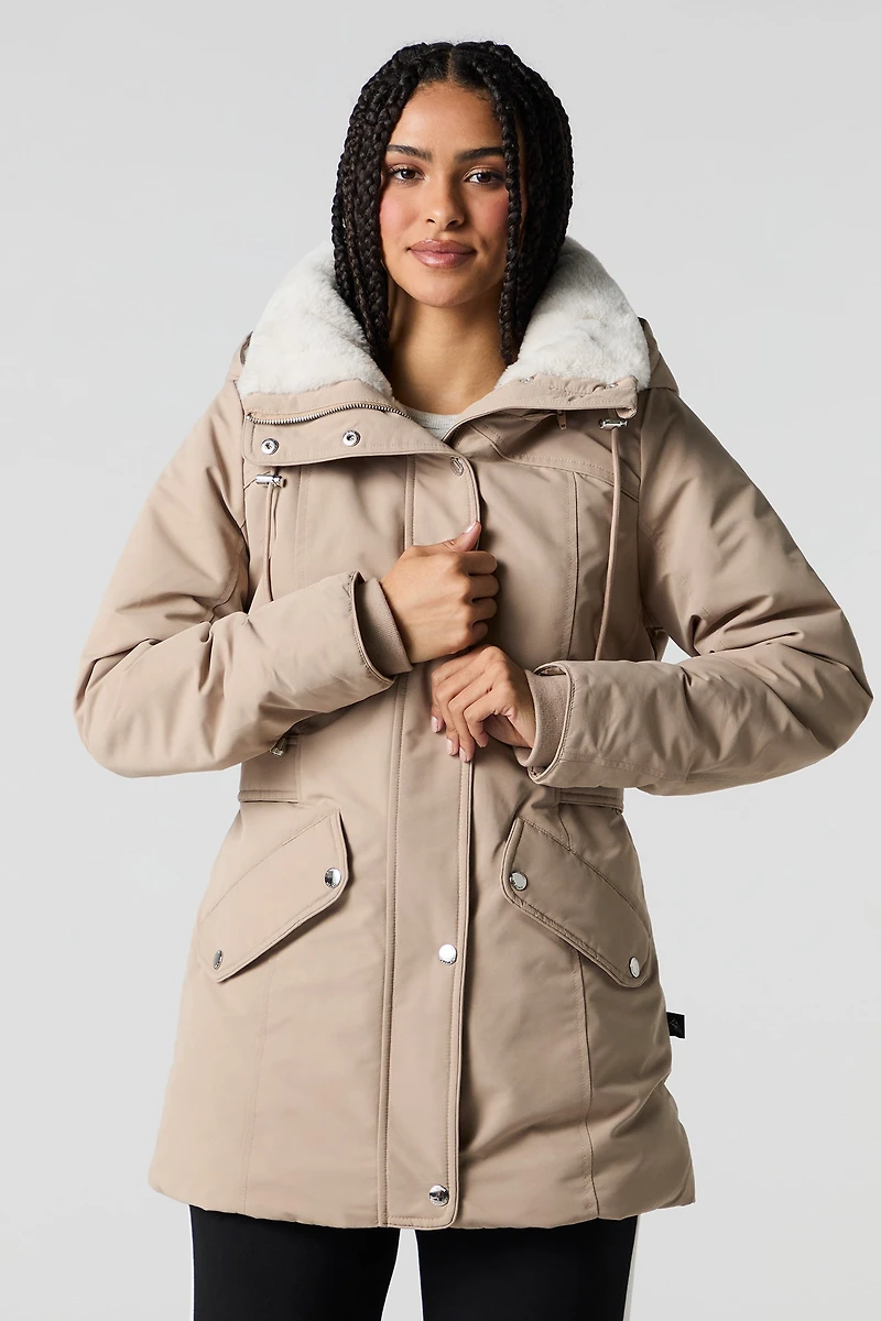 Parka à capuchon doublée de similifourrure