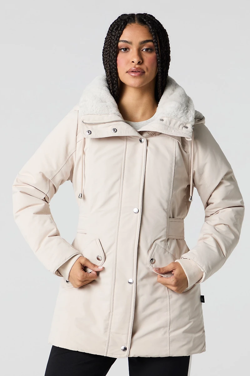 Parka à capuchon doublée de similifourrure