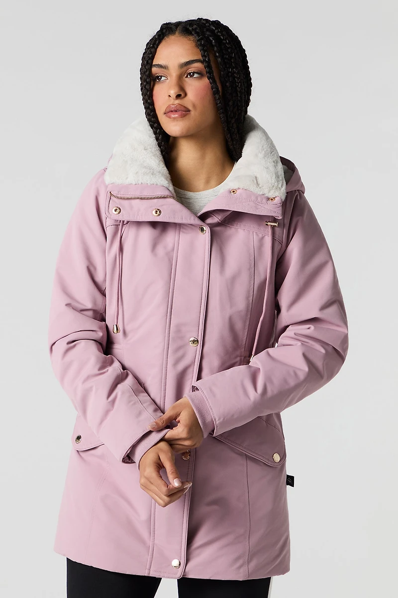 Parka à capuchon doublée de similifourrure