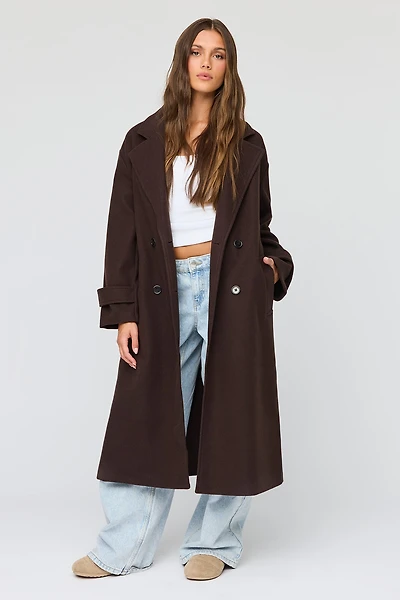 Faux Wool Double Breasted Midi Coat