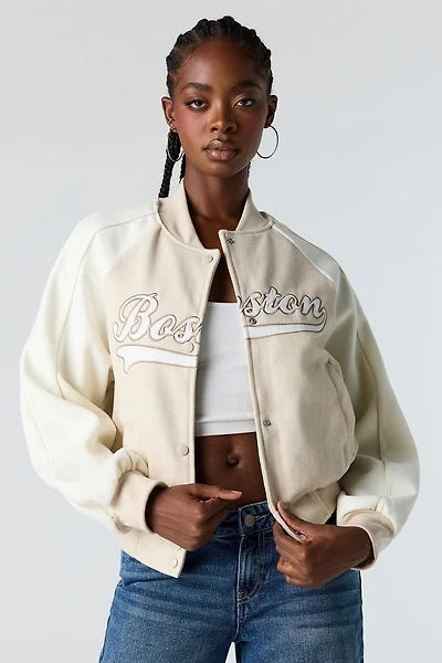 Blouson aviateur en molleton avec motif brodé