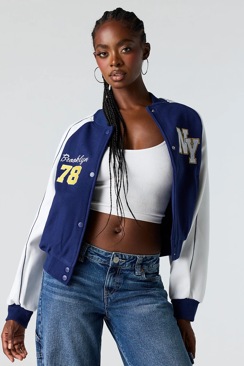 Blouson aviateur en molleton avec motif brodé