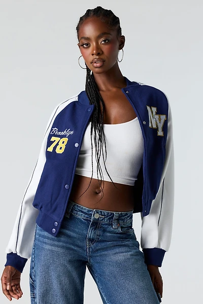 Blouson aviateur en molleton avec motif brodé