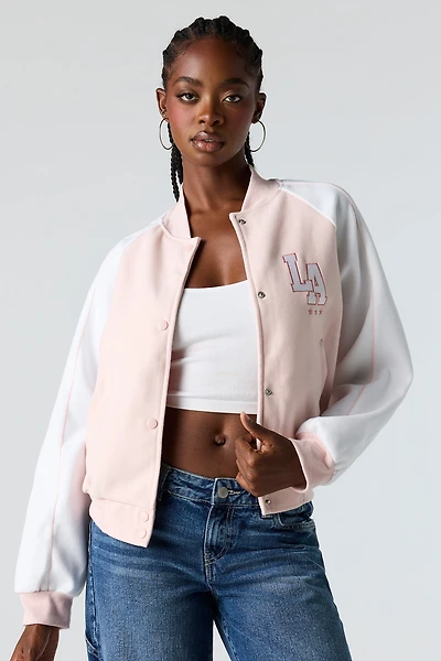 Embroidered Fleece Bomber Jacket