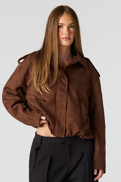 Faux Suede Bomber Jacket