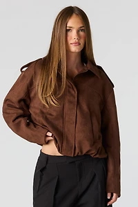 Faux Suede Bomber Jacket