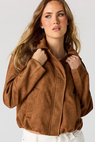 Faux Suede Bomber Jacket