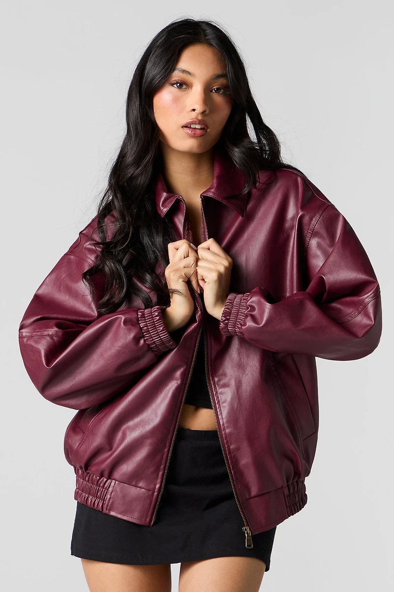 Blouson d'aviateur surdimensionné en similicuir