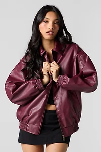Blouson d'aviateur surdimensionné en similicuir