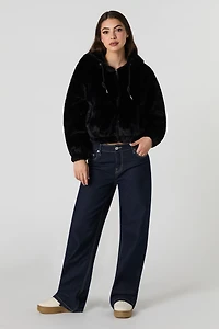 Faux Fur Hooded Bomber Jacket