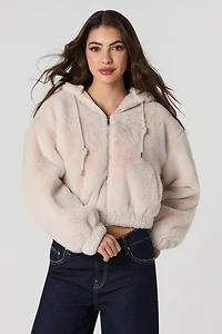 Faux Fur Hooded Bomber Jacket
