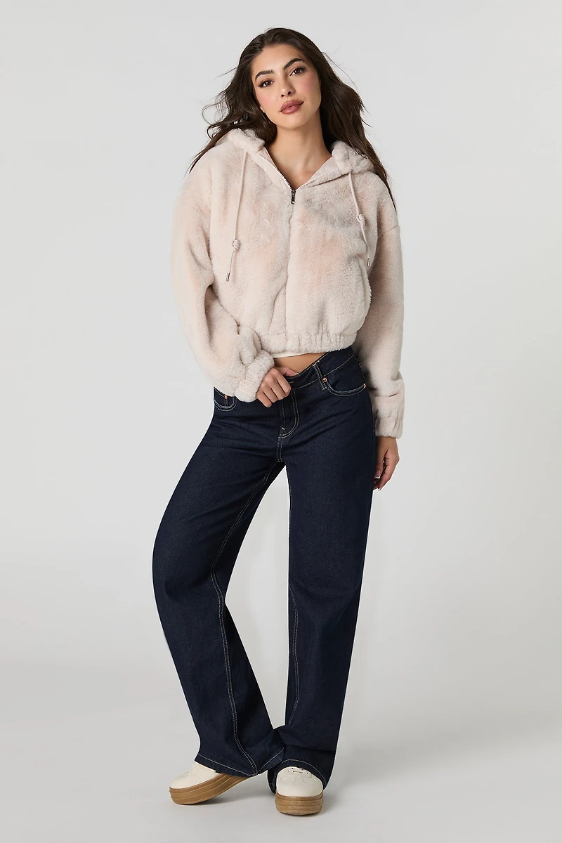 Faux Fur Hooded Bomber Jacket