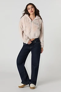 Faux Fur Hooded Bomber Jacket