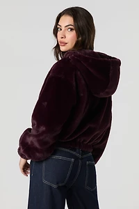 Blouson d'aviateur avec capuchon en similifourure