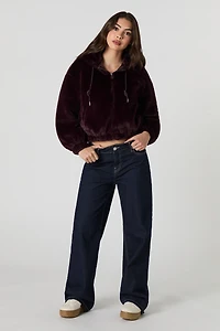 Blouson d'aviateur avec capuchon en similifourure