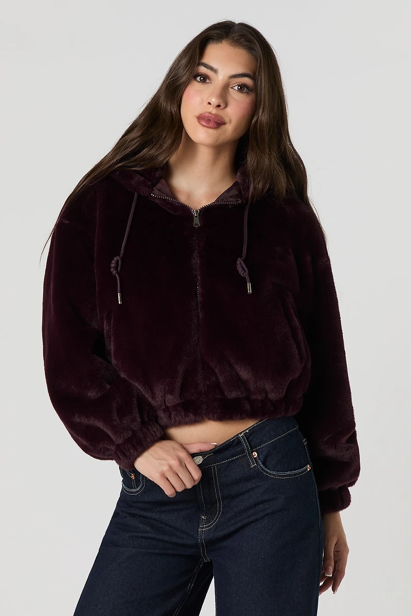 Blouson d'aviateur avec capuchon en similifourure