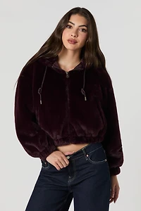 Blouson d'aviateur avec capuchon en similifourure