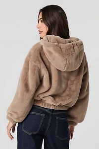 Blouson d'aviateur avec capuchon en similifourure