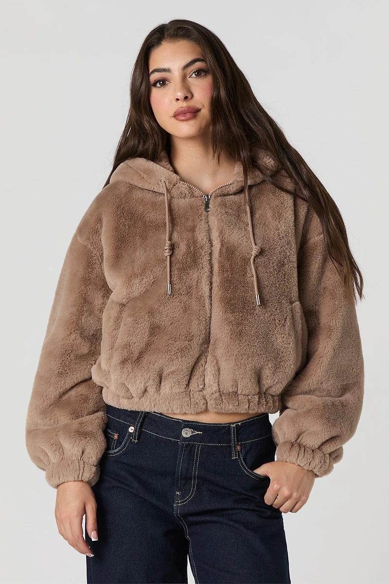 Blouson d'aviateur avec capuchon en similifourure