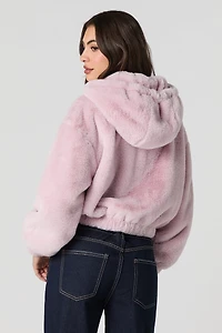 Faux Fur Hooded Bomber Jacket