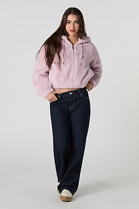 Faux Fur Hooded Bomber Jacket