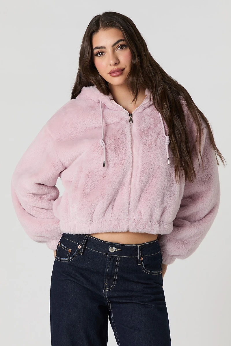 Faux Fur Hooded Bomber Jacket
