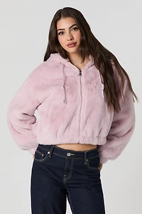 Faux Fur Hooded Bomber Jacket
