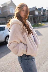 Faux Fur Hooded Bomber Jacket