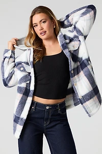 Plaid Sherpa Hooded Shacket
