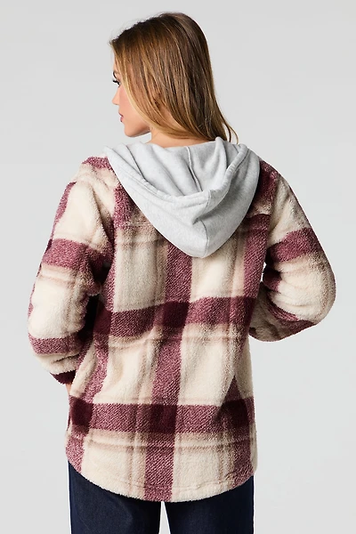 Plaid Sherpa Hooded Shacket