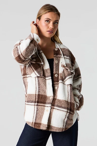 Plaid Sherpa Hooded Shacket